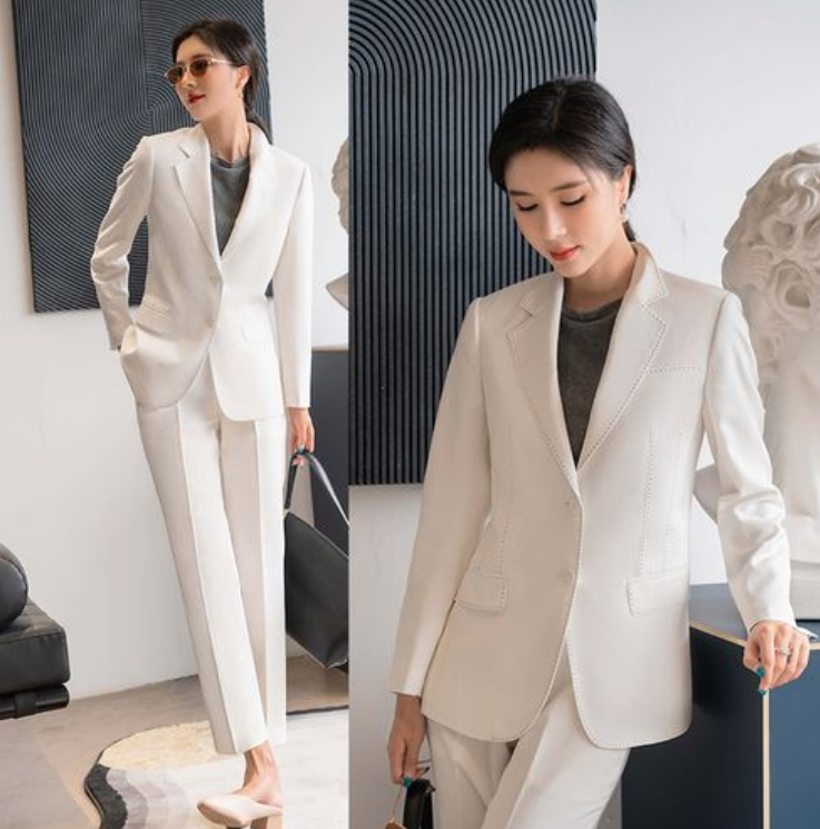 白色女士小西裝套裝，職業(yè)女士西裝氣質(zhì)高雅,果斷干練